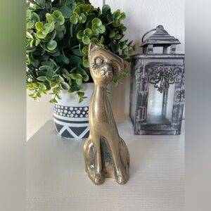 Vintage Unisilver Solid Brass Hand Crafted Taiwan Long Neck Smiling Cat Figurine